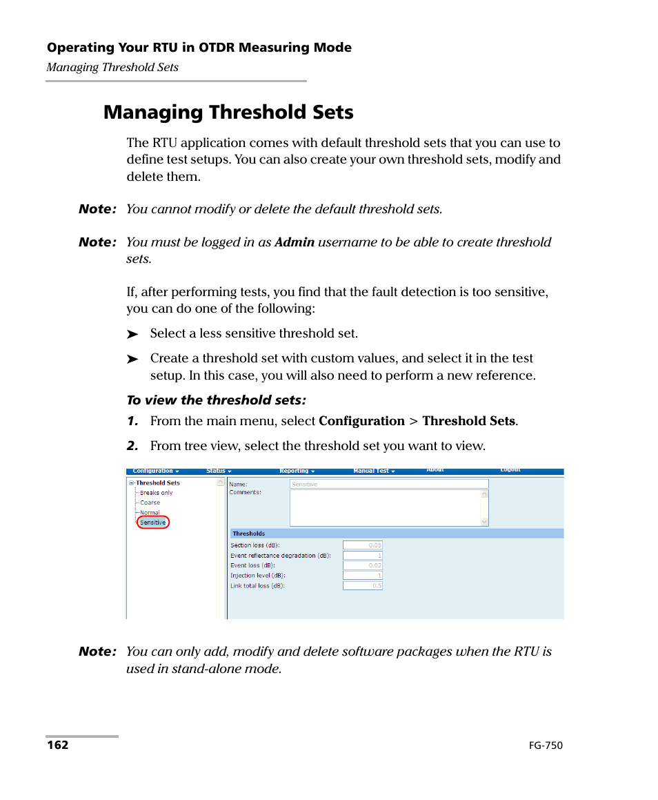 Managing threshold sets | EXFO FG-750 User Manual | Page 176 / 338