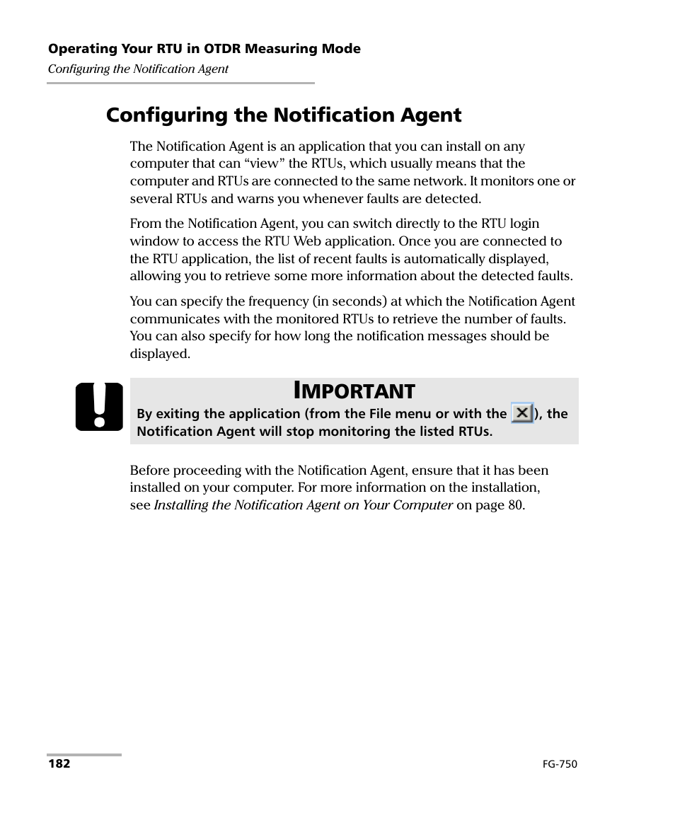 Configuring the notification agent, Mportant | EXFO FG-750 User Manual | Page 196 / 338