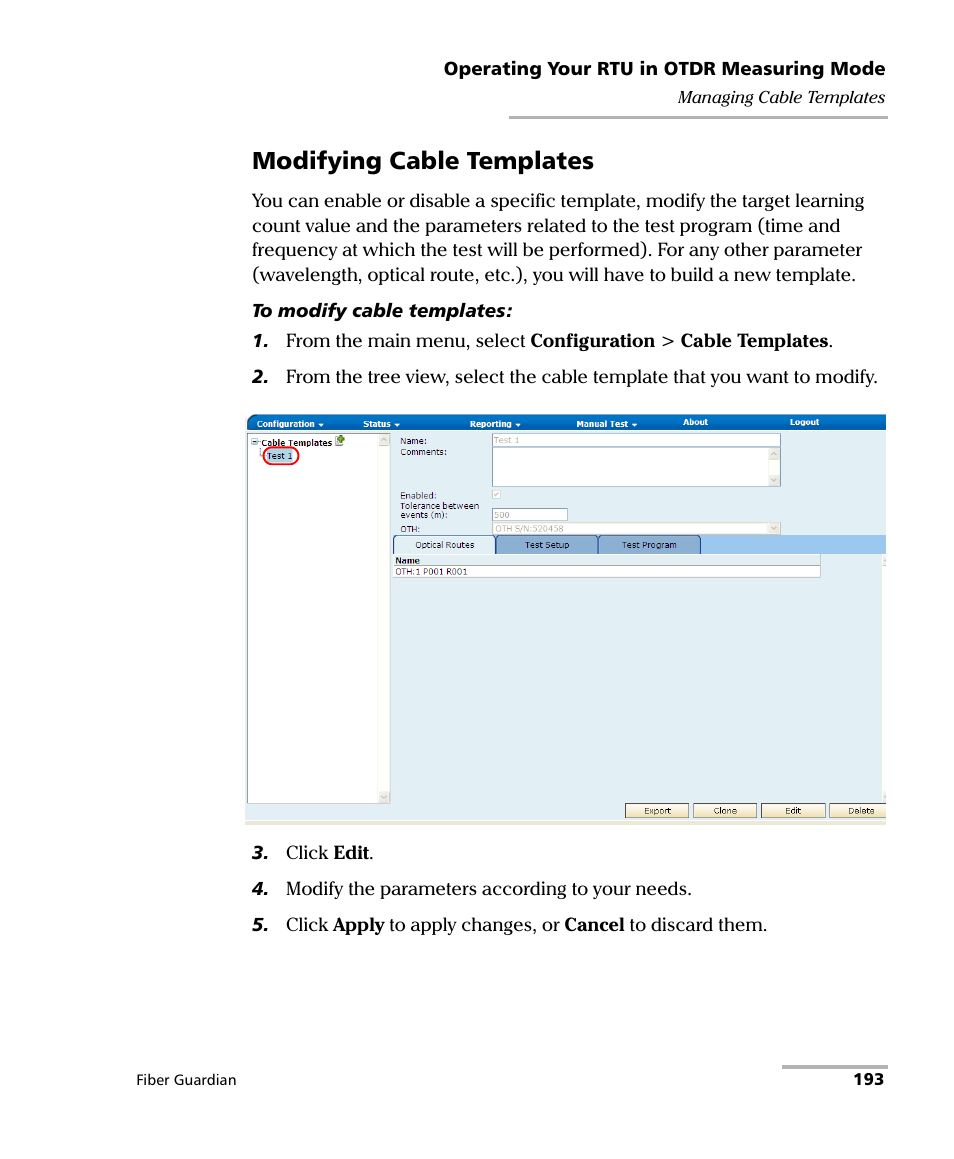 Modifying cable templates | EXFO FG-750 User Manual | Page 207 / 338