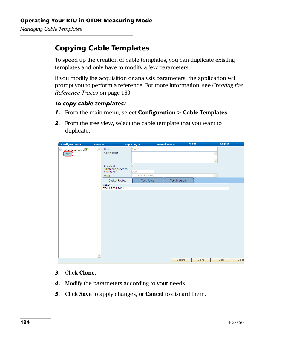 Copying cable templates | EXFO FG-750 User Manual | Page 208 / 338