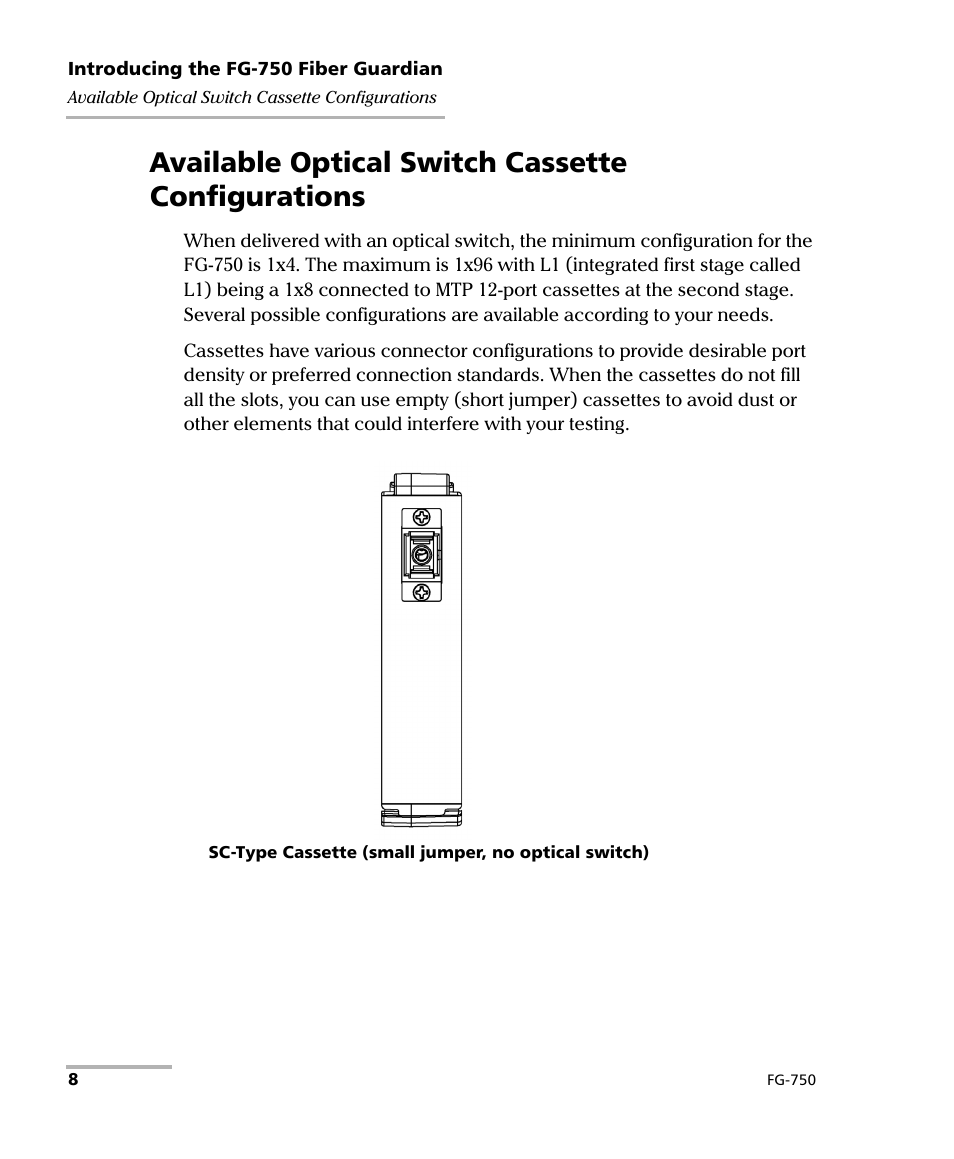 Available optical switch cassette configurations | EXFO FG-750 User Manual | Page 22 / 338