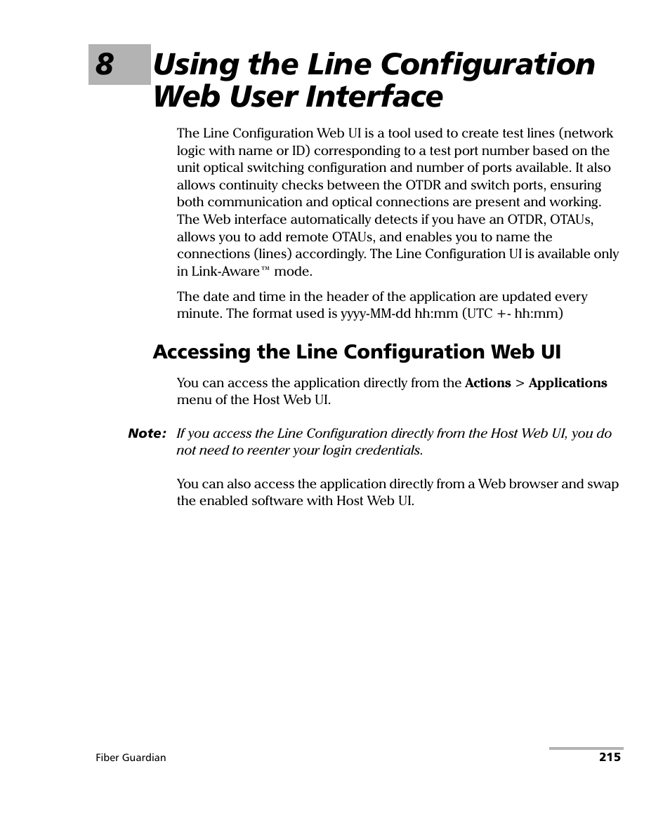 8 using the line configuration web user interface, Accessing the line configuration web ui, 8using the line configuration web user interface | EXFO FG-750 User Manual | Page 229 / 338