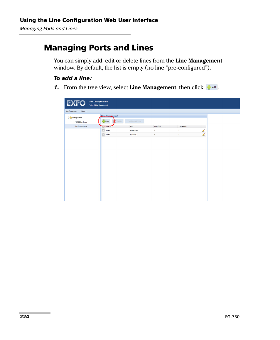 Managing ports and lines | EXFO FG-750 User Manual | Page 238 / 338