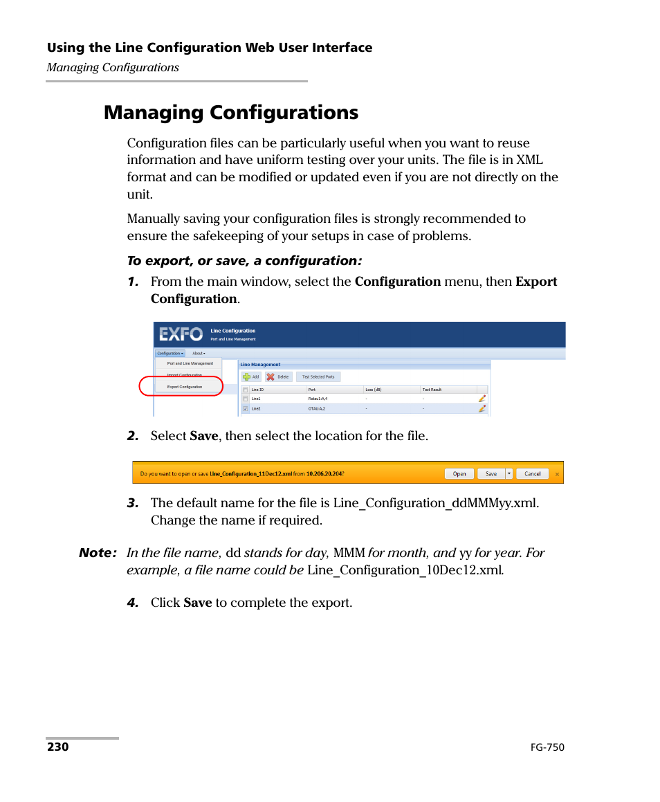 Managing configurations | EXFO FG-750 User Manual | Page 244 / 338