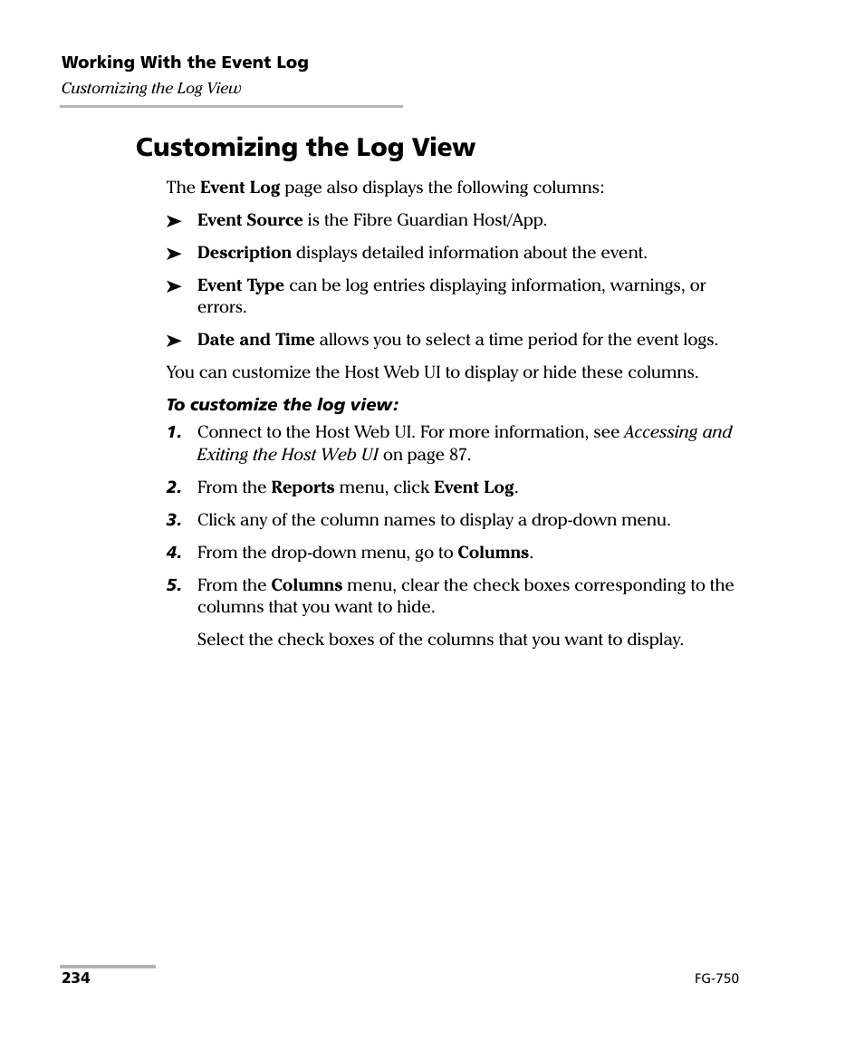 Customizing the log view | EXFO FG-750 User Manual | Page 248 / 338