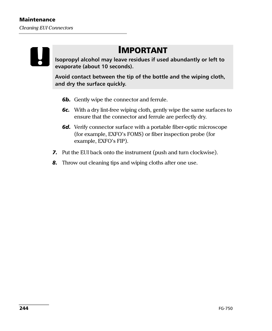 Mportant | EXFO FG-750 User Manual | Page 258 / 338