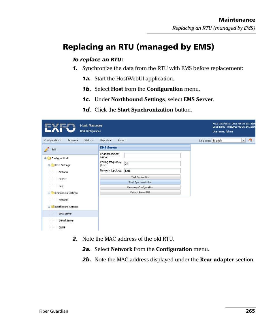 Replacing an rtu (managed by ems) | EXFO FG-750 User Manual | Page 279 / 338