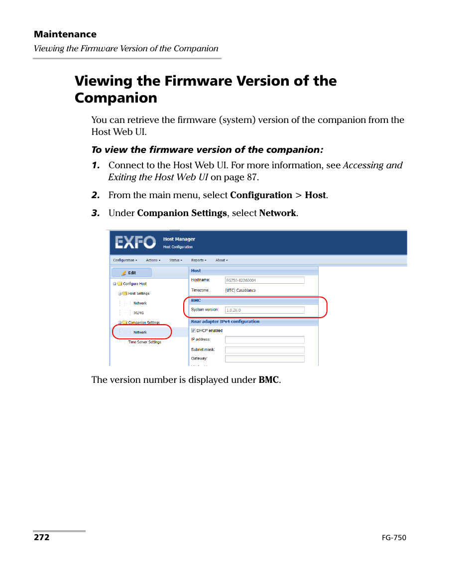 Viewing the firmware version of the companion | EXFO FG-750 User Manual | Page 286 / 338