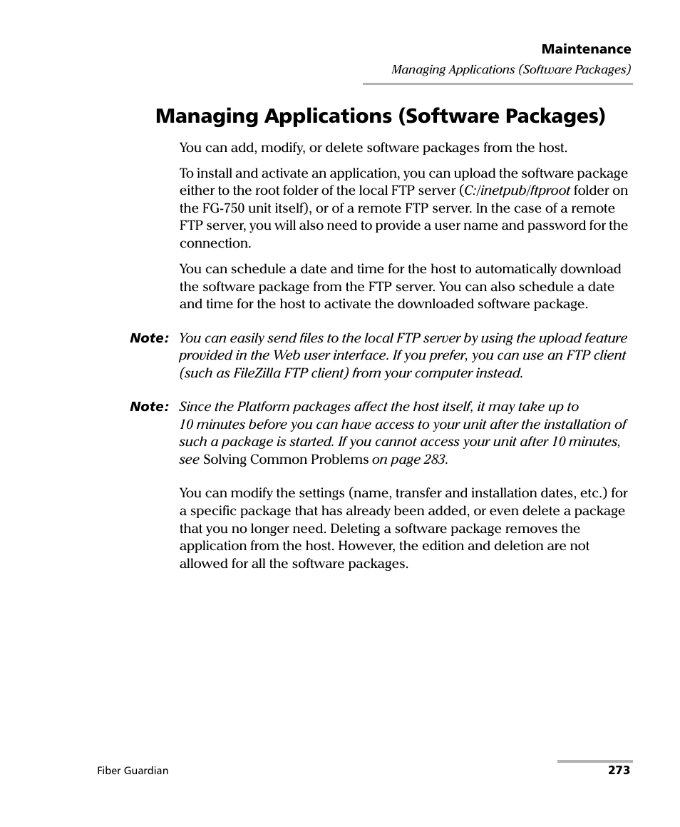 Managing applications (software packages) | EXFO FG-750 User Manual | Page 287 / 338