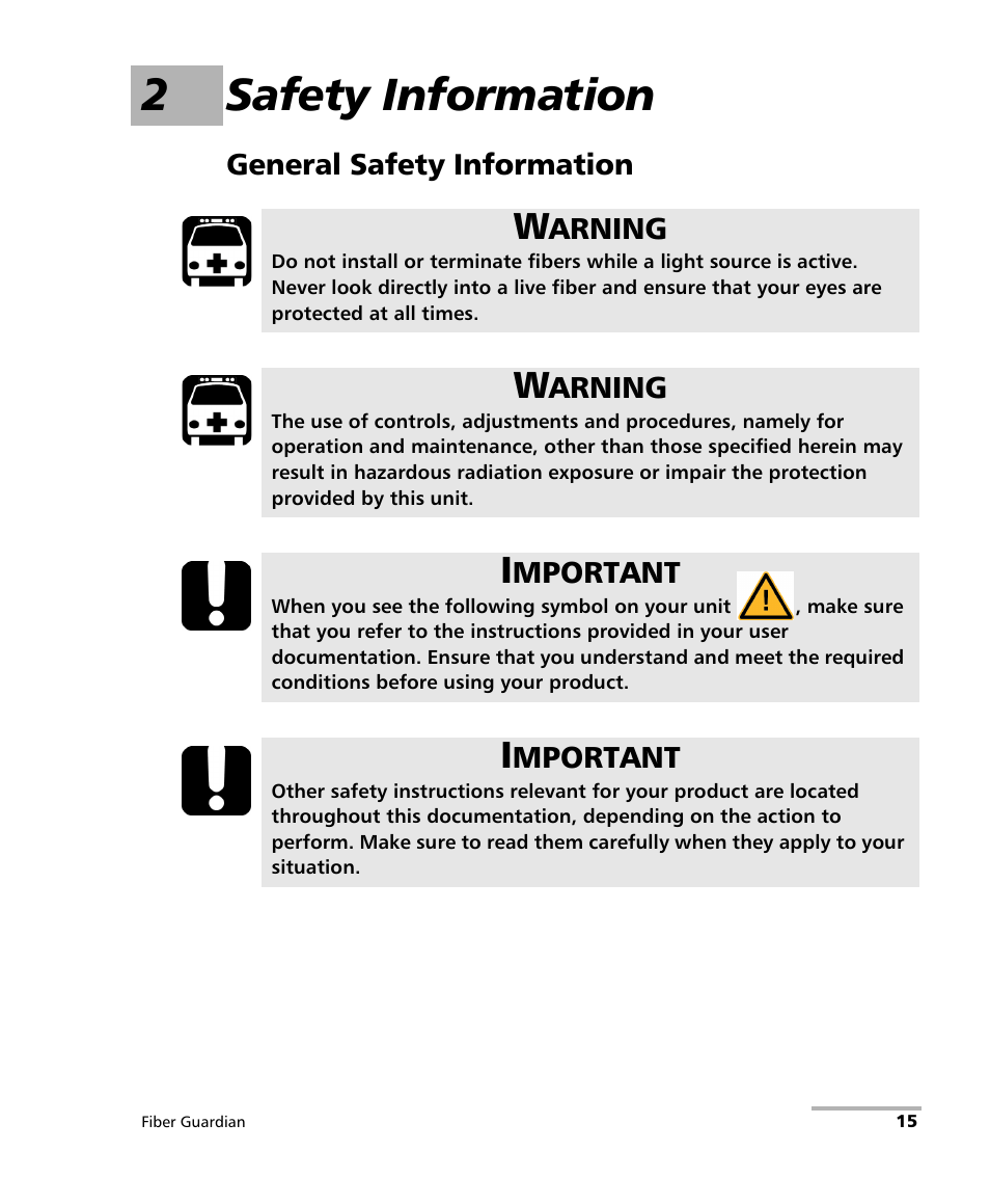 2 safety information, General safety information, 2safety information | EXFO FG-750 User Manual | Page 29 / 338