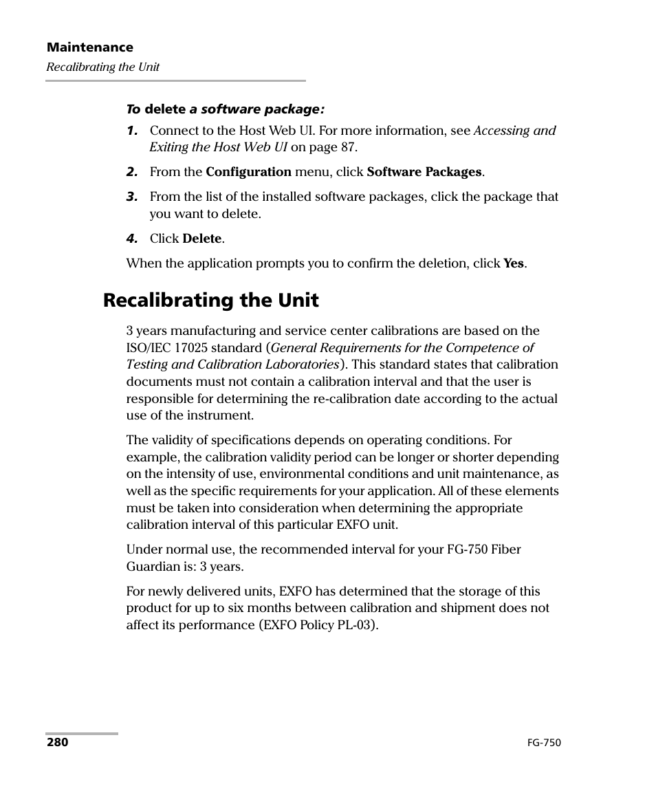 Recalibrating the unit | EXFO FG-750 User Manual | Page 294 / 338
