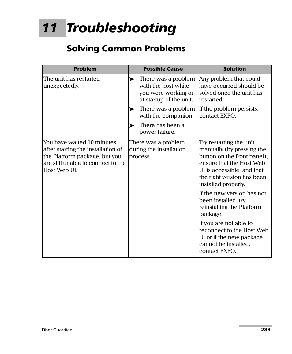 11 troubleshooting, Solving common problems | EXFO FG-750 User Manual | Page 297 / 338