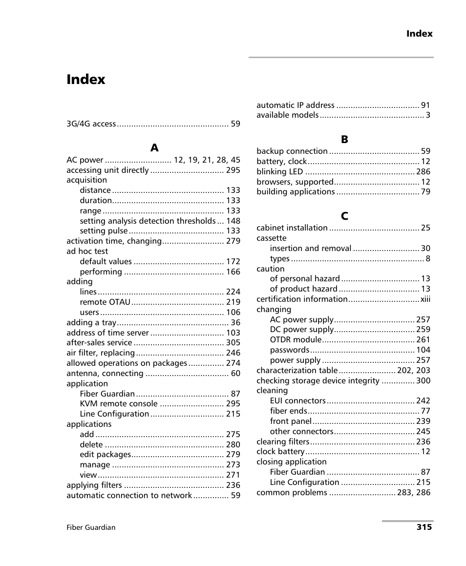 Index | EXFO FG-750 User Manual | Page 329 / 338