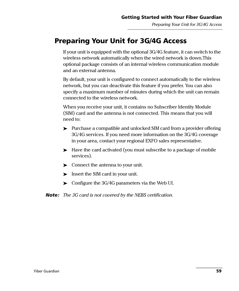 Preparing your unit for 3g/4g access | EXFO FG-750 User Manual | Page 73 / 338