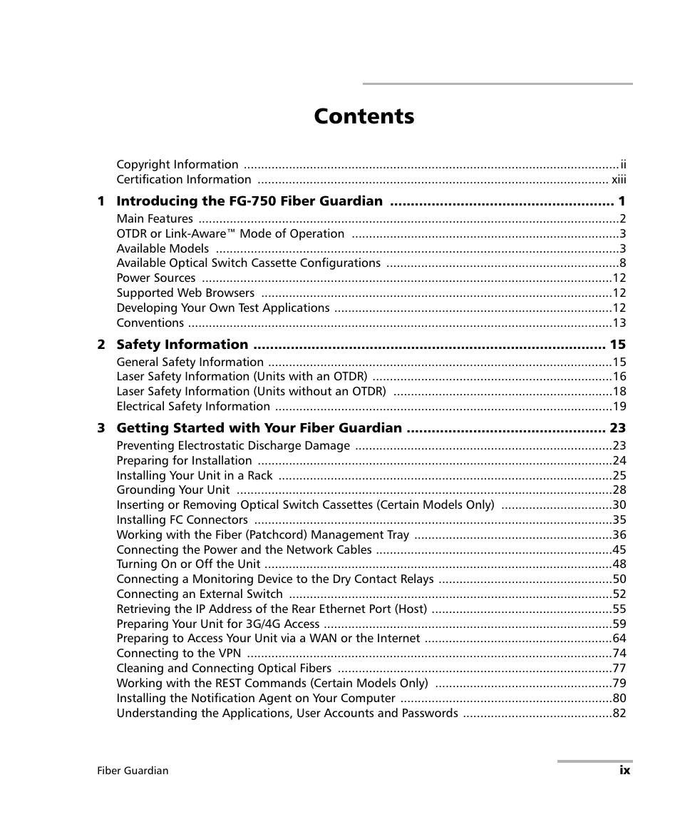 EXFO FG-750 User Manual | Page 9 / 338