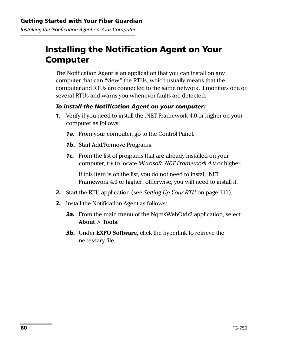 Installing the notification agent on your computer | EXFO FG-750 User Manual | Page 94 / 338