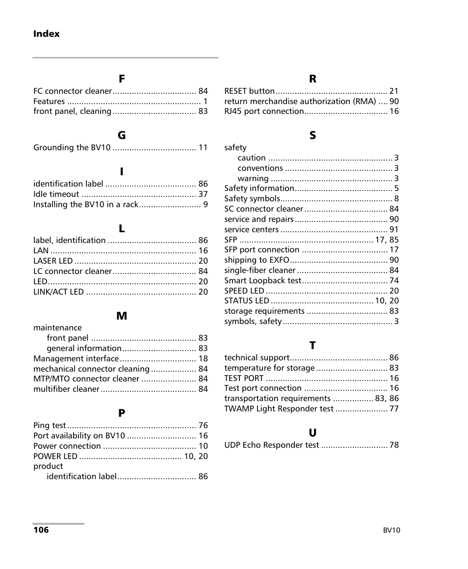 EXFO BV10 Performance Endpoint Unit User Manual | Page 112 / 116