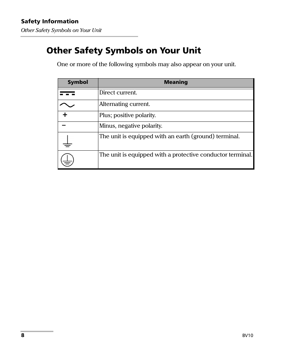 Other safety symbols on your unit | EXFO BV10 Performance Endpoint Unit User Manual | Page 14 / 116