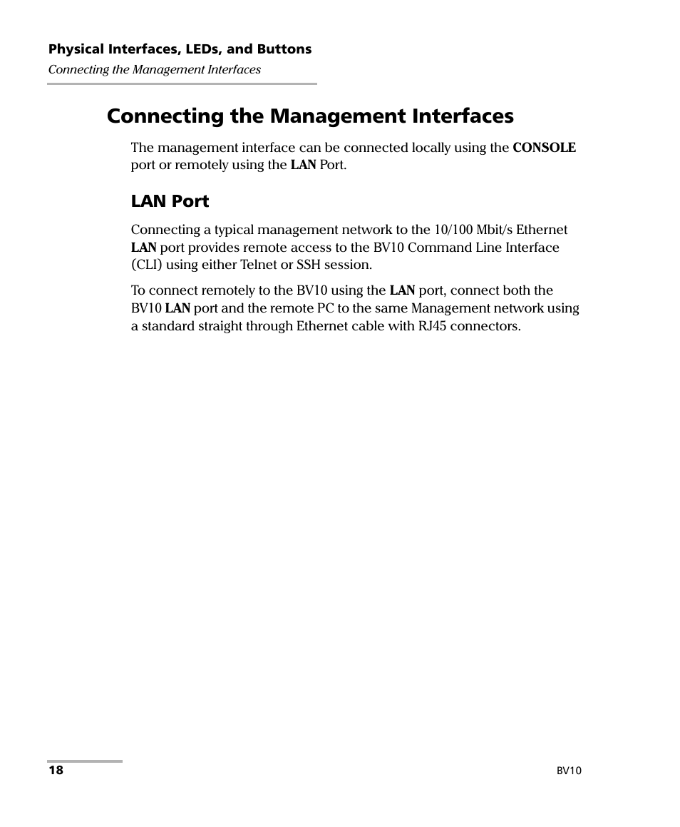Connecting the management interfaces, Lan port | EXFO BV10 Performance Endpoint Unit User Manual | Page 24 / 116