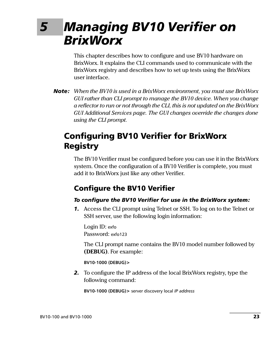 5 managing bv10 verifier on brixworx, Configuring bv10 verifier for brixworx registry, 5managing bv10 verifier on brixworx | EXFO BV10 Performance Endpoint Unit User Manual | Page 29 / 116