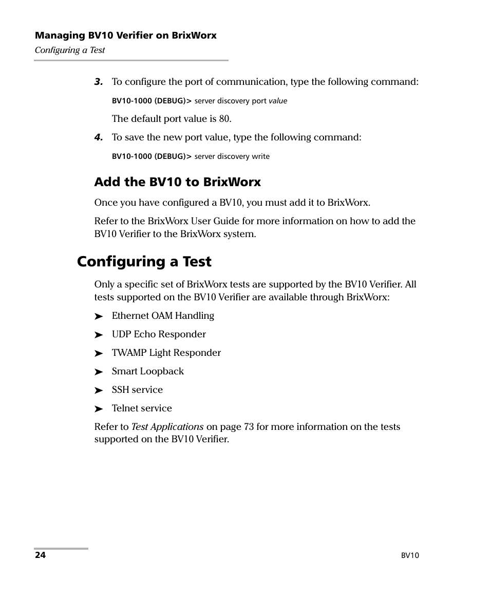 Configuring a test, Add the bv10 to brixworx | EXFO BV10 Performance Endpoint Unit User Manual | Page 30 / 116