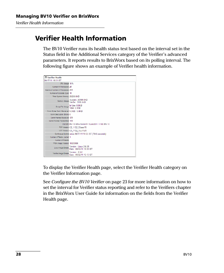 Verifier health information | EXFO BV10 Performance Endpoint Unit User Manual | Page 34 / 116