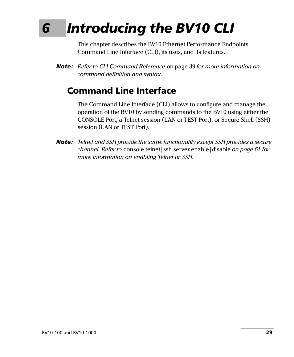 6 introducing the bv10 cli, Command line interface, 6introducing the bv10 cli | EXFO BV10 Performance Endpoint Unit User Manual | Page 35 / 116
