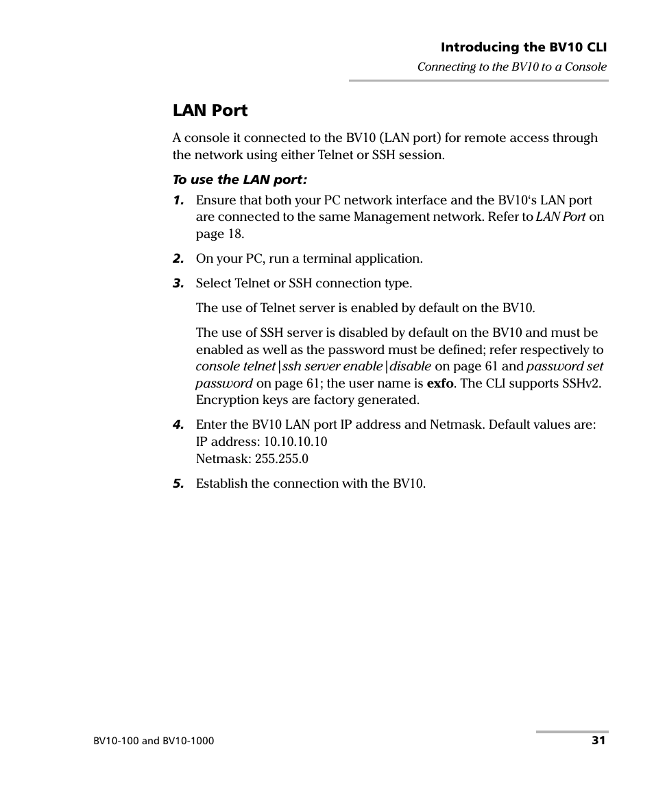 Lan port | EXFO BV10 Performance Endpoint Unit User Manual | Page 37 / 116