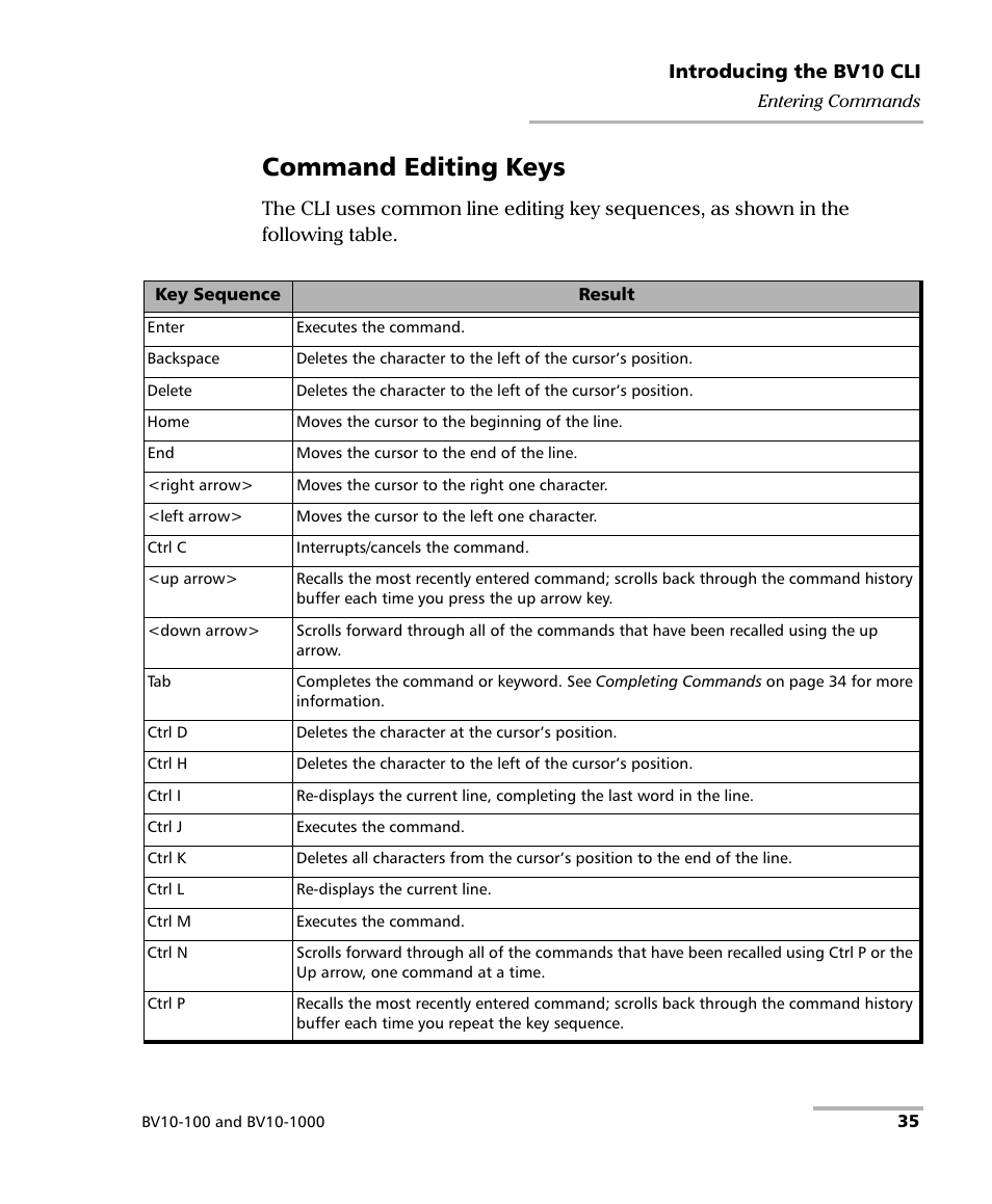 Command editing keys | EXFO BV10 Performance Endpoint Unit User Manual | Page 41 / 116