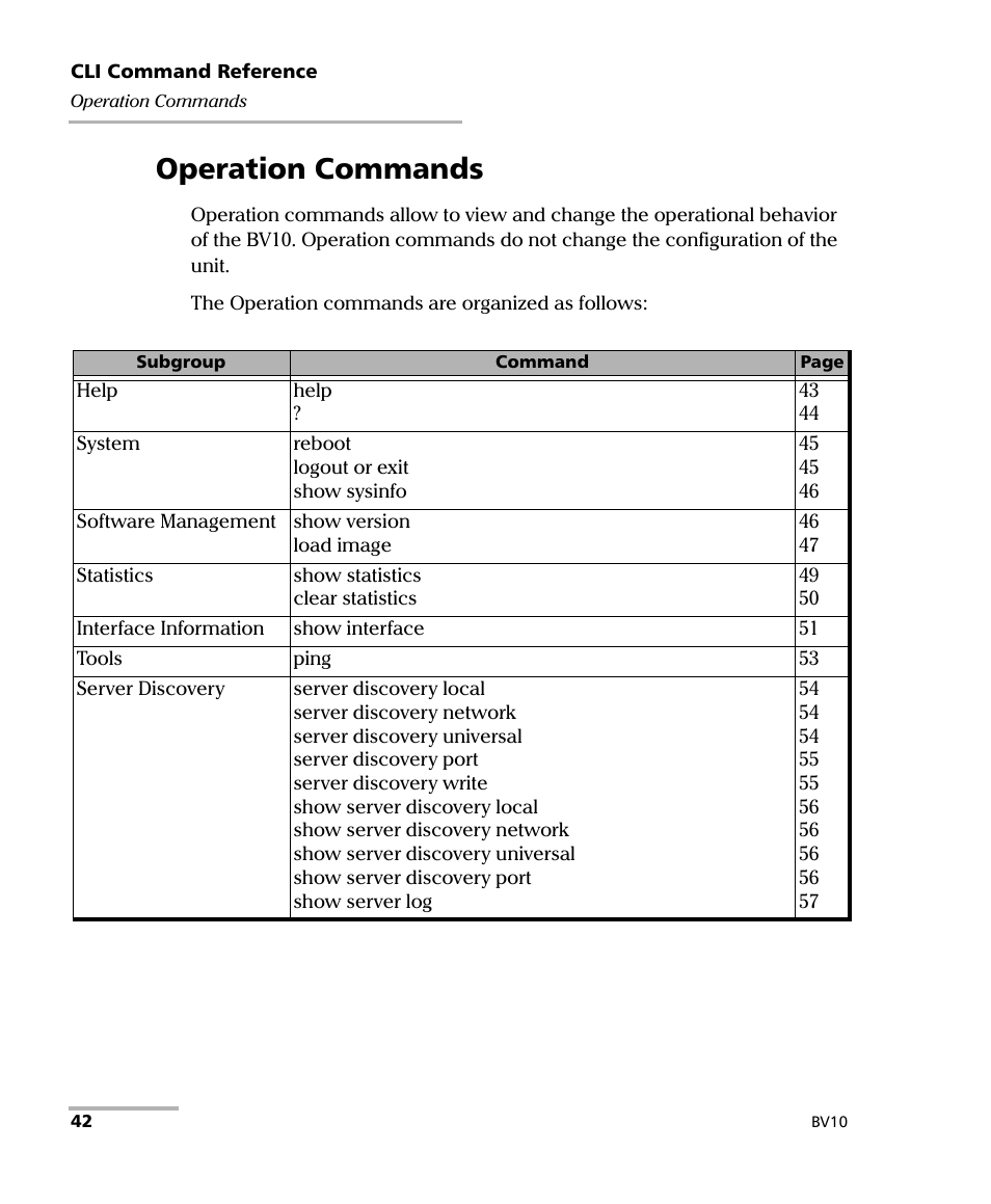 Operation commands | EXFO BV10 Performance Endpoint Unit User Manual | Page 48 / 116