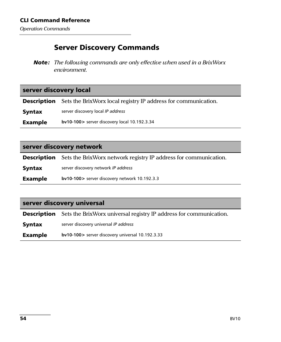 Server discovery local, Server discovery network, Server discovery universal | Server discovery commands | EXFO BV10 Performance Endpoint Unit User Manual | Page 60 / 116