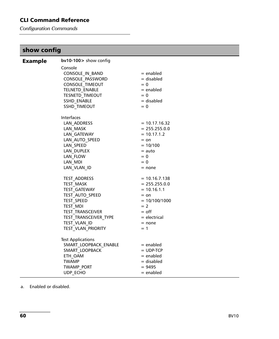 And ssh t, Opback, Show config | EXFO BV10 Performance Endpoint Unit User Manual | Page 66 / 116