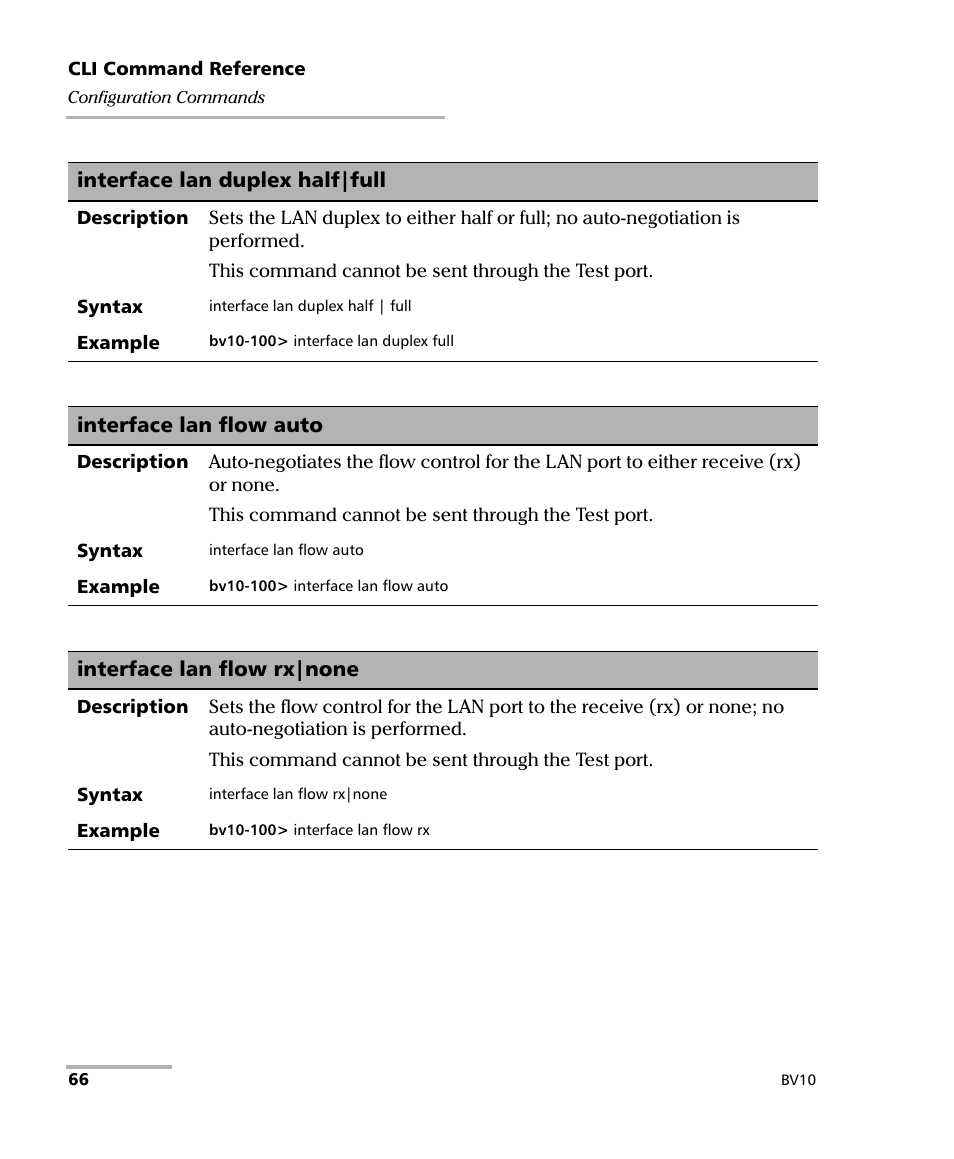 Interface lan duplex half|full, Interface lan flow auto, Interface lan flow rx|none | Interface lan flow auto interface lan flow rx|none | EXFO BV10 Performance Endpoint Unit User Manual | Page 72 / 116