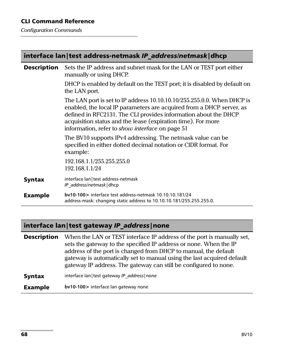 Interface lan|test gateway ip_address|none | EXFO BV10 Performance Endpoint Unit User Manual | Page 74 / 116