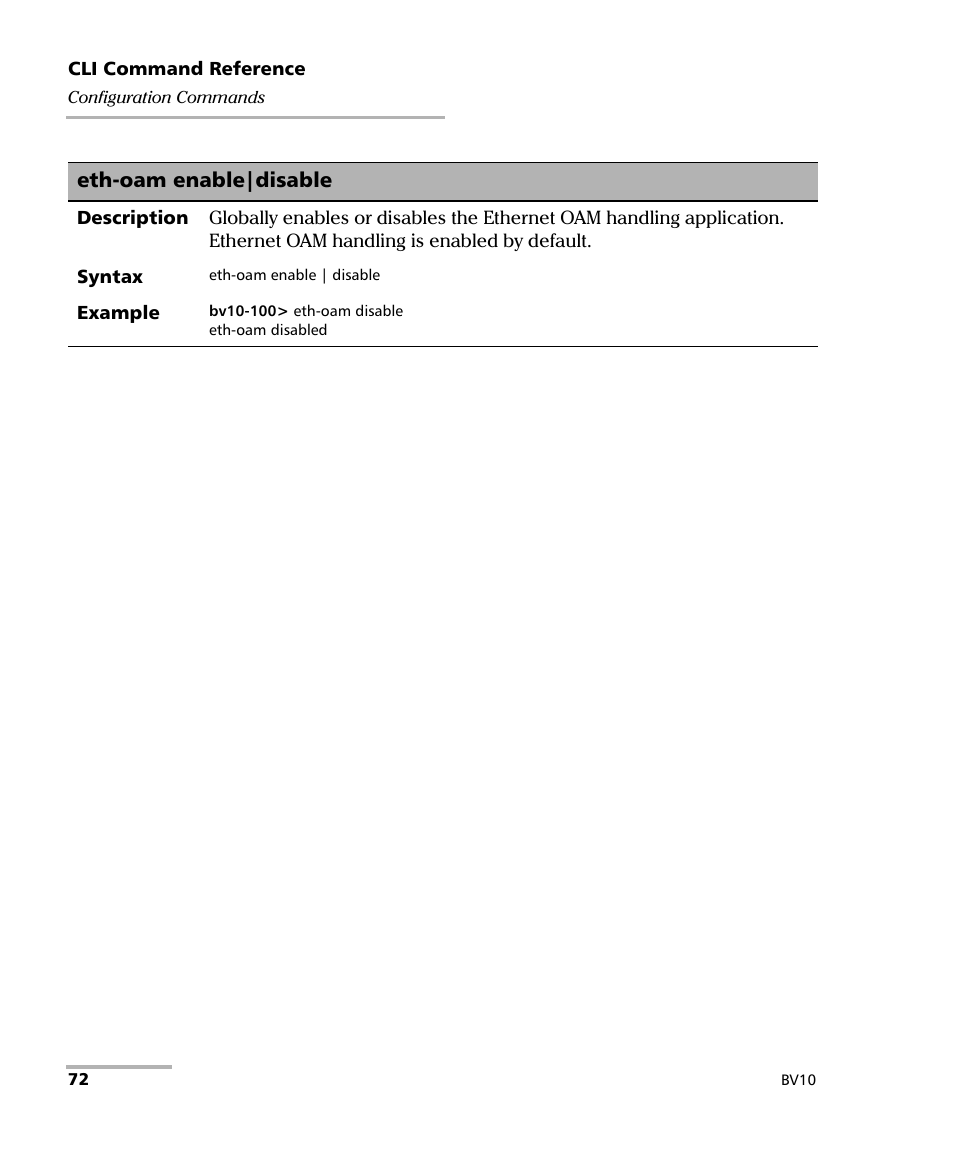 Eth-oam enable|disable | EXFO BV10 Performance Endpoint Unit User Manual | Page 78 / 116