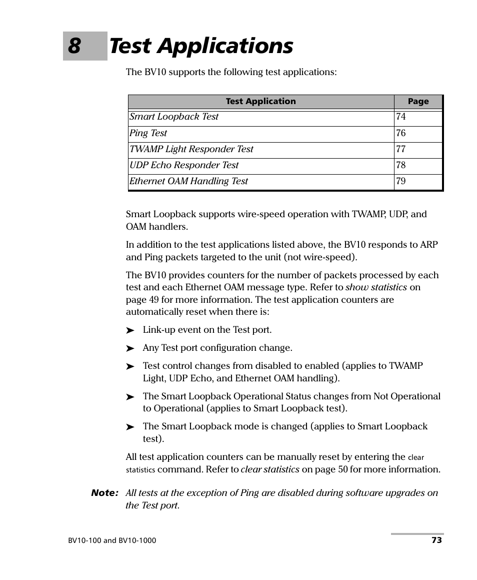 8 test applications, 8test applications | EXFO BV10 Performance Endpoint Unit User Manual | Page 79 / 116