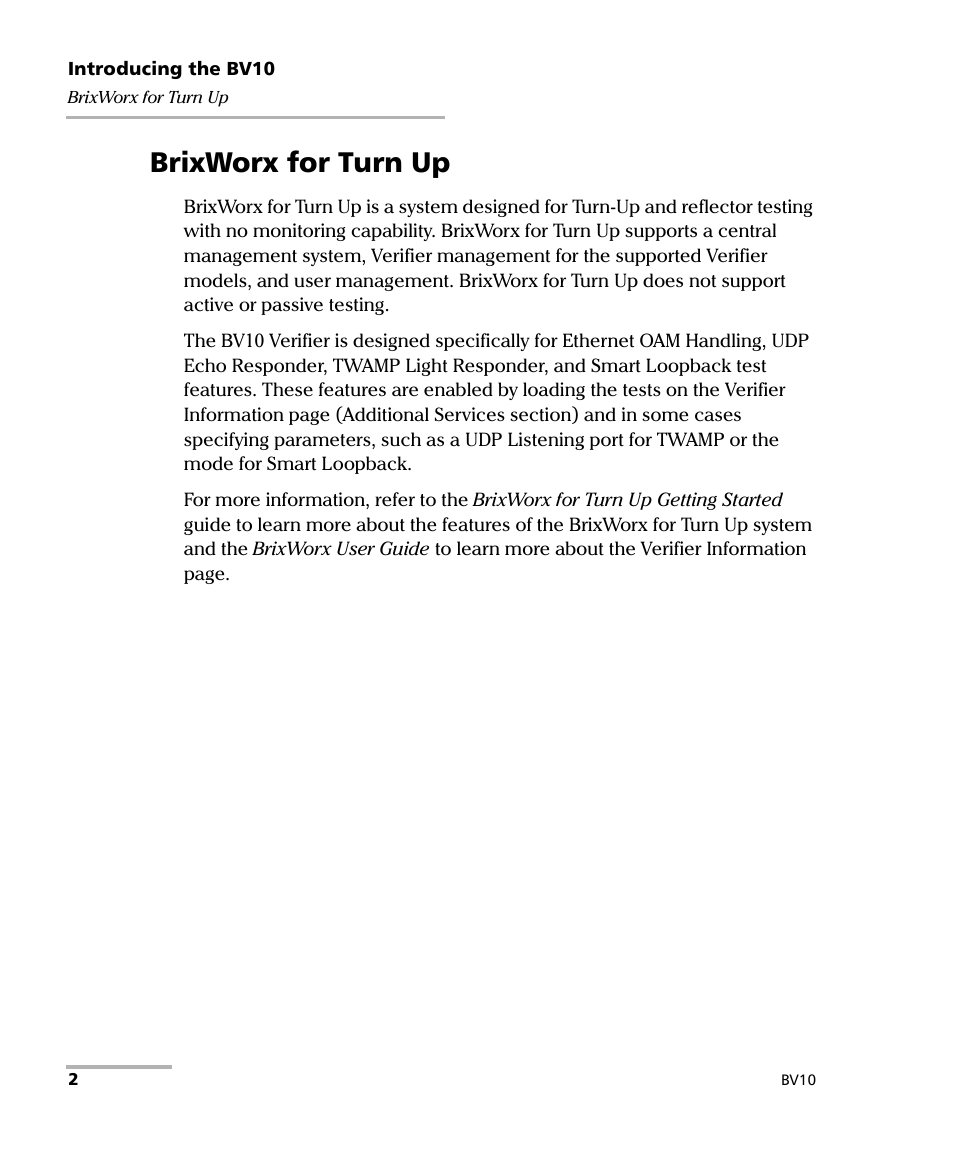 Brixworx for turn up | EXFO BV10 Performance Endpoint Unit User Manual | Page 8 / 116