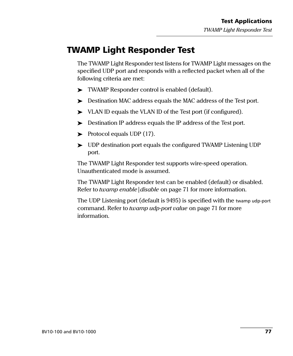 Twamp light responder test | EXFO BV10 Performance Endpoint Unit User Manual | Page 83 / 116
