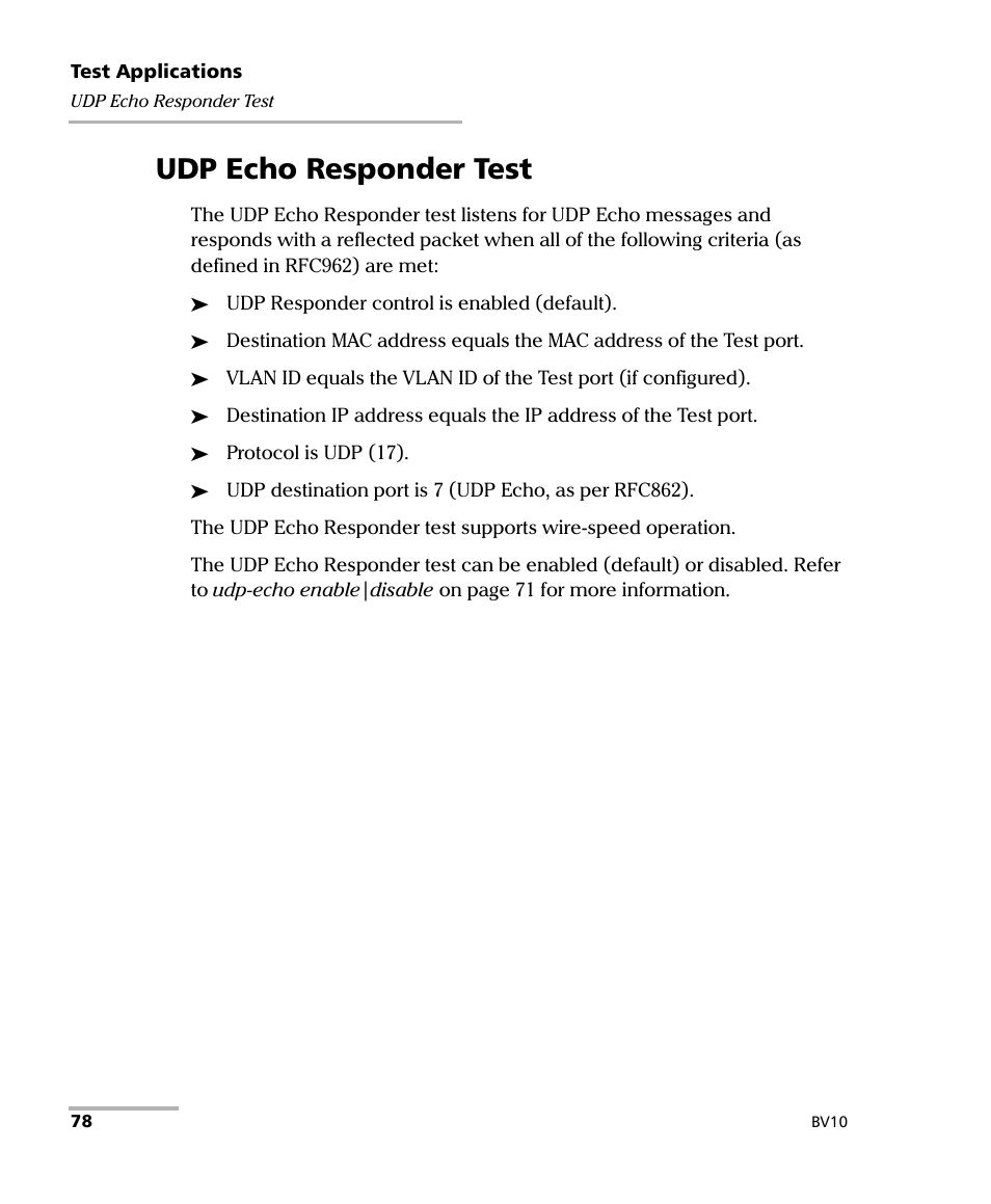 Udp echo responder test | EXFO BV10 Performance Endpoint Unit User Manual | Page 84 / 116