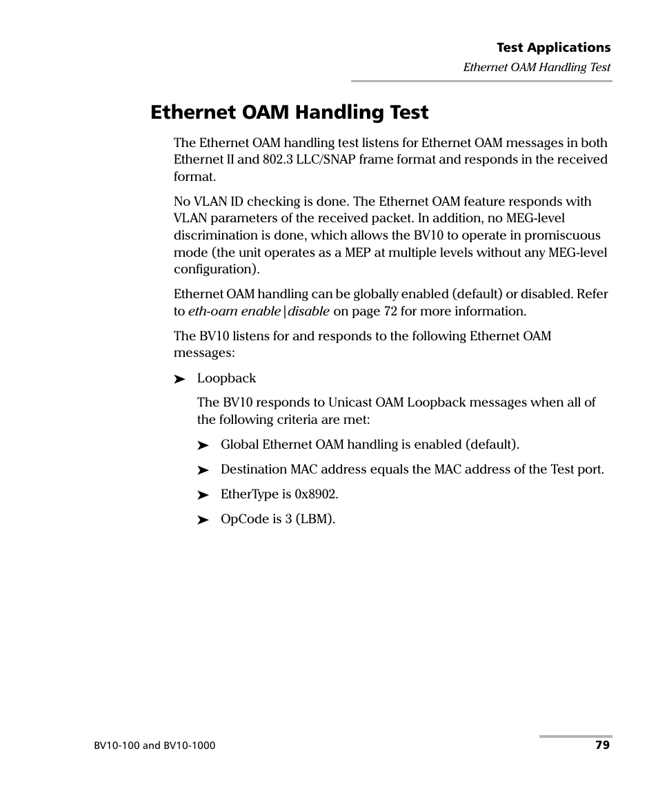 Ethernet oam handling test | EXFO BV10 Performance Endpoint Unit User Manual | Page 85 / 116