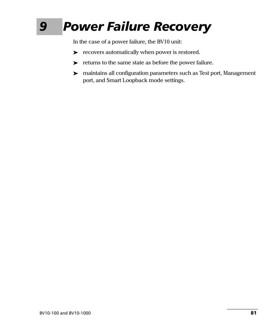 9 power failure recovery, 9power failure recovery | EXFO BV10 Performance Endpoint Unit User Manual | Page 87 / 116