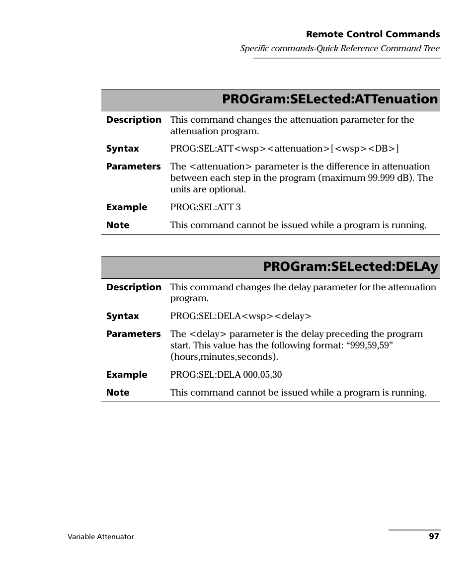 Program:selected:attenuation, Program:selected:delay | EXFO FVA-3150 Variable Attenuator User Manual | Page 103 / 115
