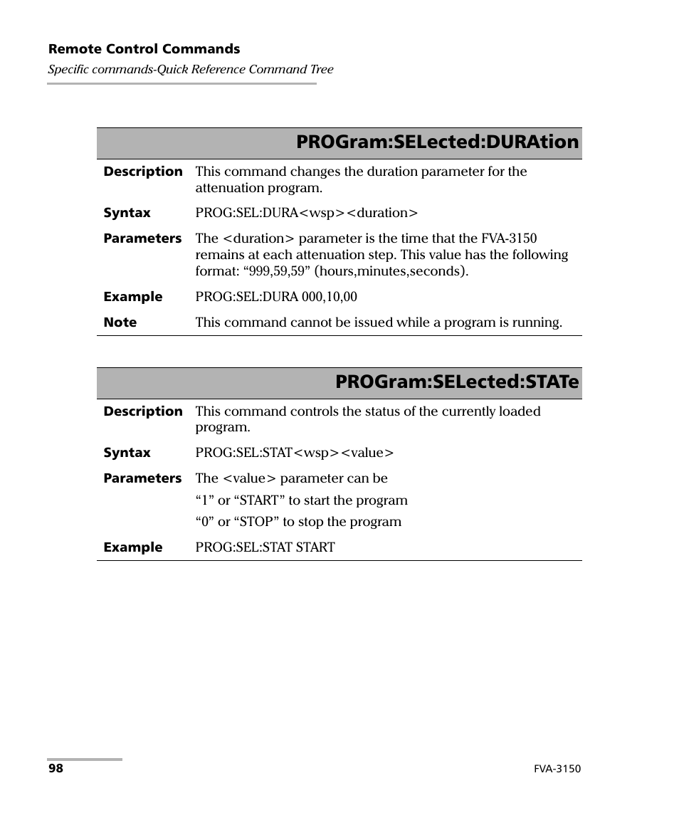 Program:selected:duration, Program:selected:state | EXFO FVA-3150 Variable Attenuator User Manual | Page 104 / 115