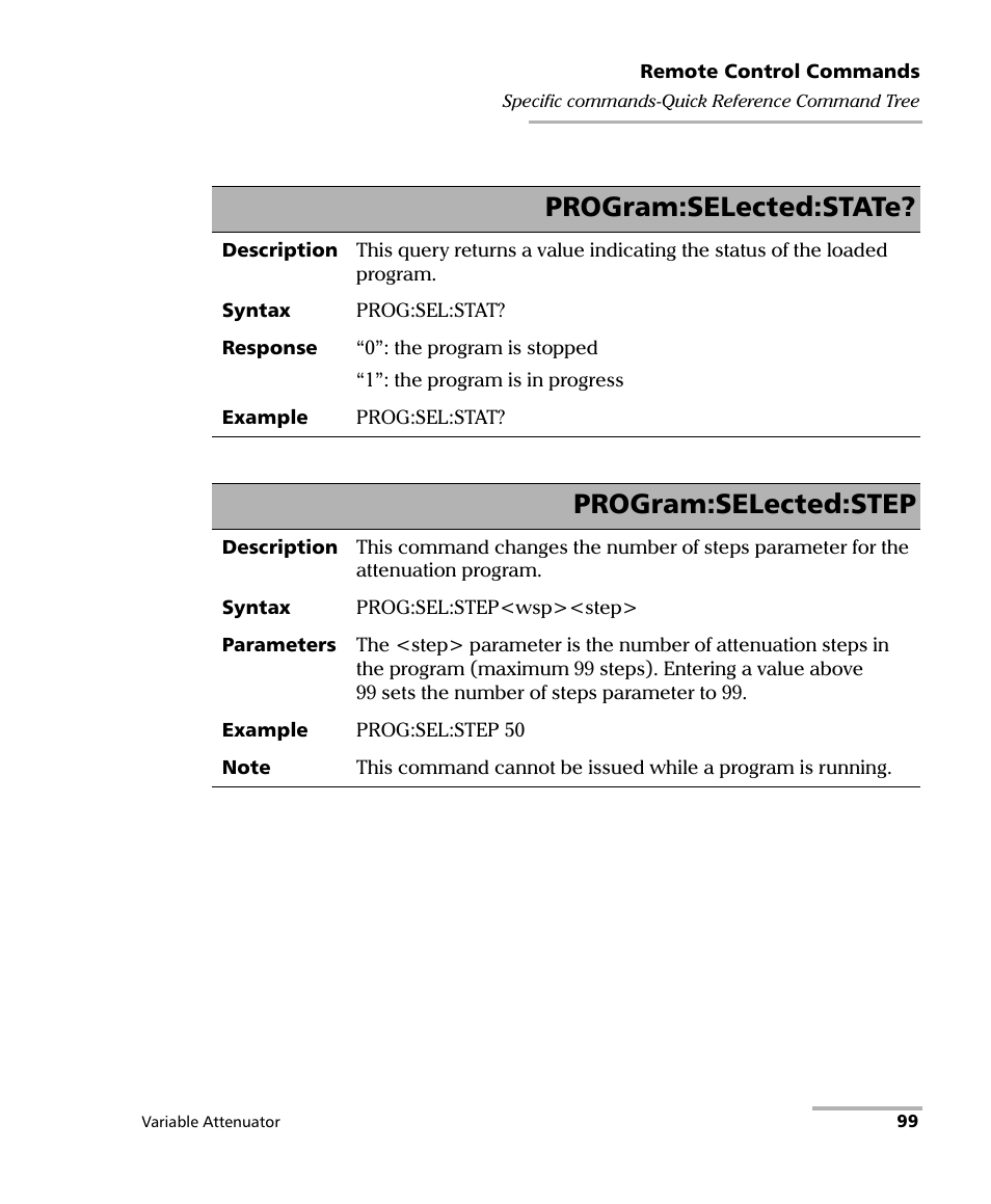 Program:selected:state, Program:selected:step | EXFO FVA-3150 Variable Attenuator User Manual | Page 105 / 115