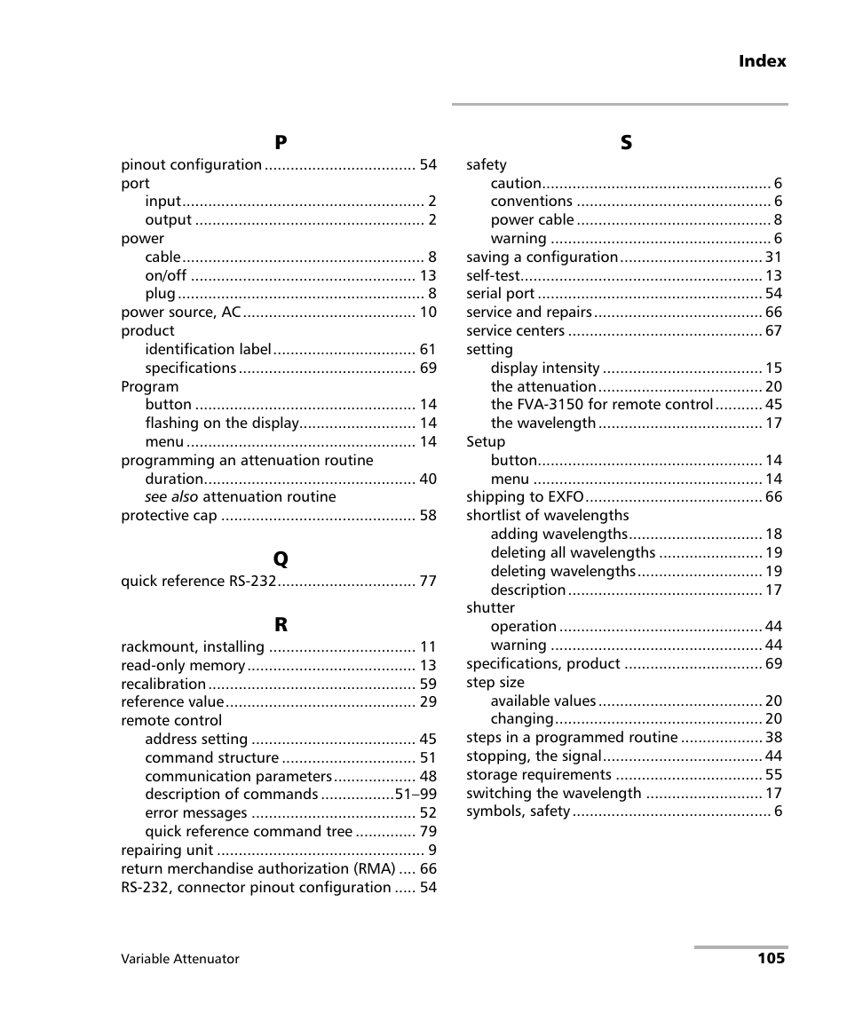EXFO FVA-3150 Variable Attenuator User Manual | Page 111 / 115