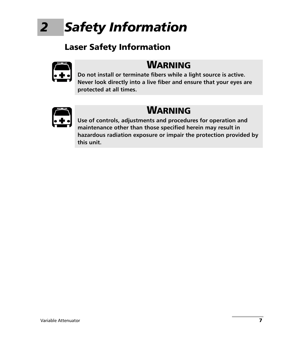 2 safety information, Laser safety information, 2safety information | EXFO FVA-3150 Variable Attenuator User Manual | Page 13 / 115
