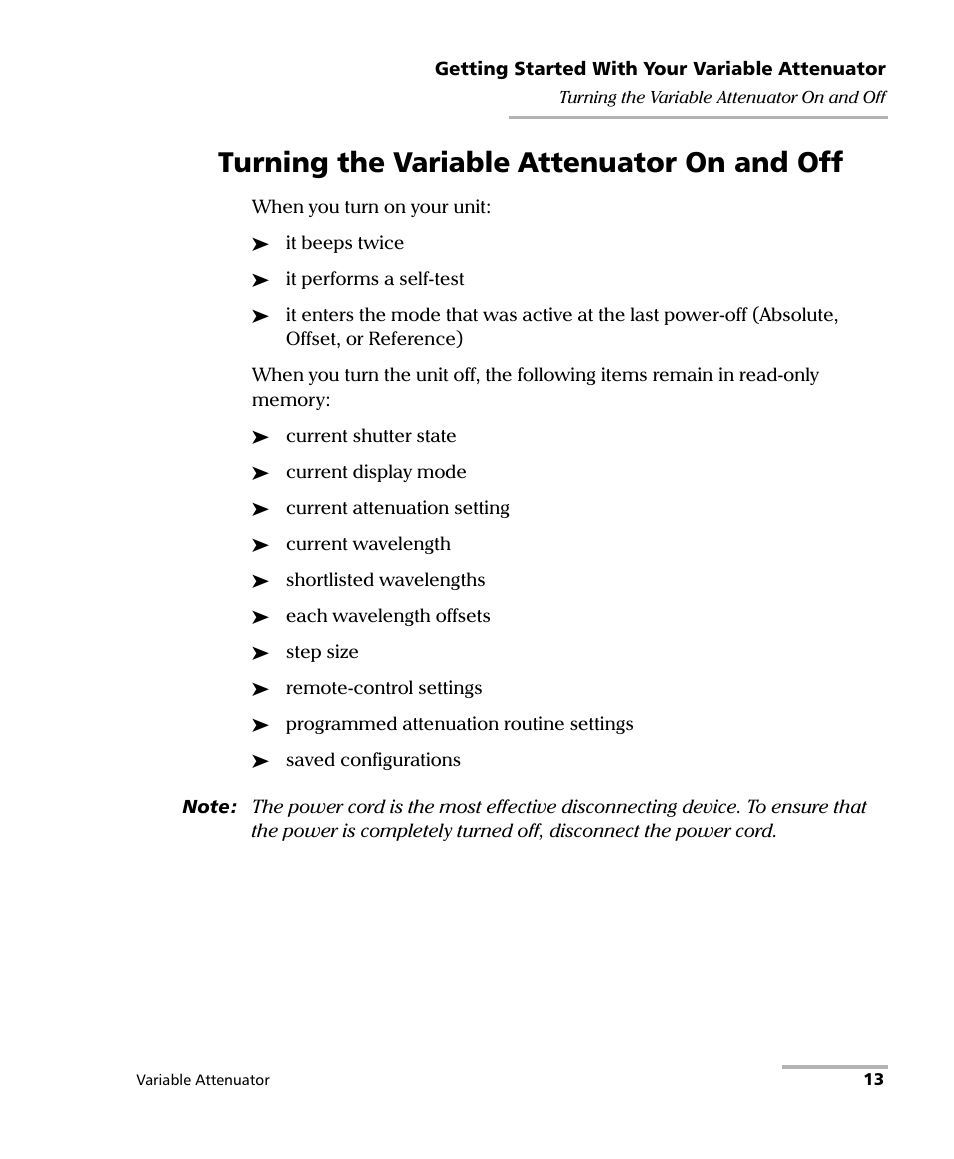 Turning the variable attenuator on and off | EXFO FVA-3150 Variable Attenuator User Manual | Page 19 / 115