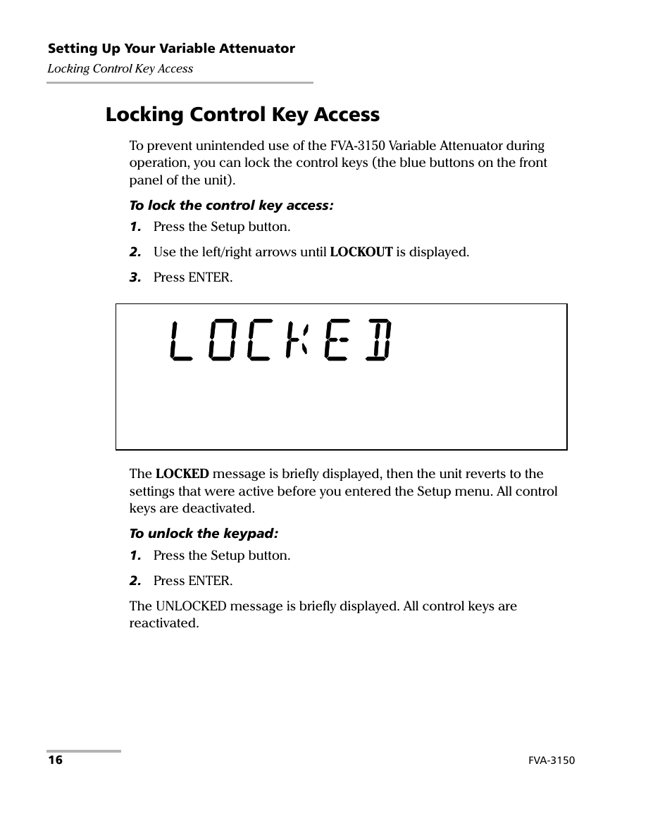 Locking control key access | EXFO FVA-3150 Variable Attenuator User Manual | Page 22 / 115