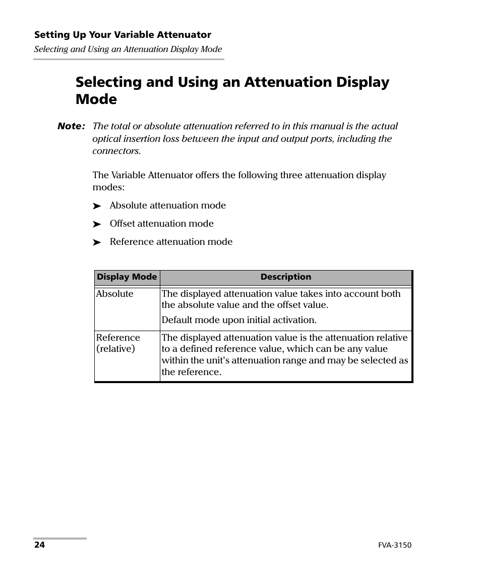 Selecting and using an attenuation display mode | EXFO FVA-3150 Variable Attenuator User Manual | Page 30 / 115