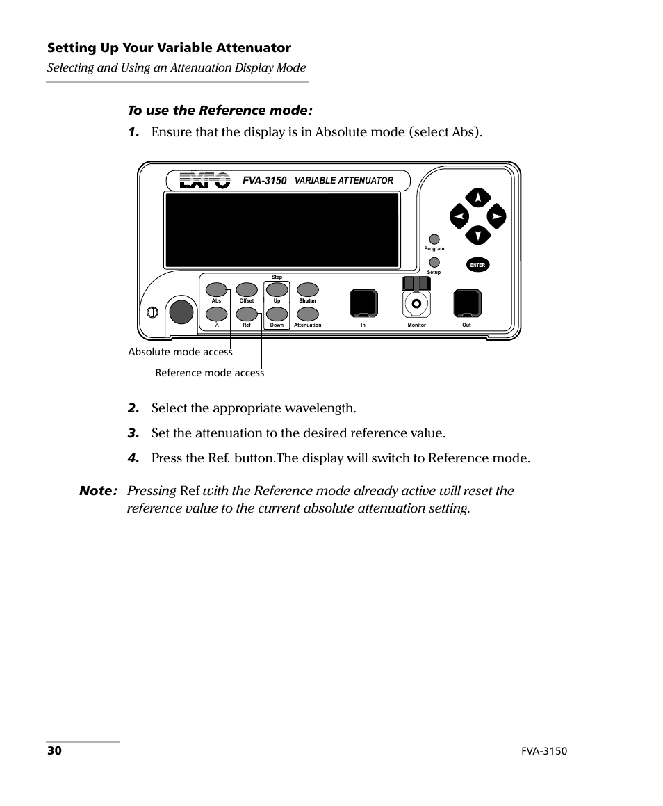 Setting up your variable attenuator, Selecting and using an attenuation display mode | EXFO FVA-3150 Variable Attenuator User Manual | Page 36 / 115